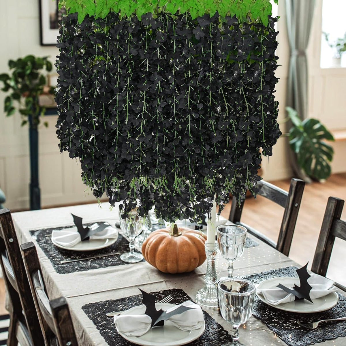 48Pcs Wisteria Hanging Flowers, Black Artificial Flowers