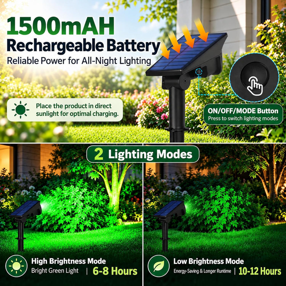 T-SUNUS Green Solar Spotlights 2 Pack IP65 Waterproof Dusk-to-Dawn Garden