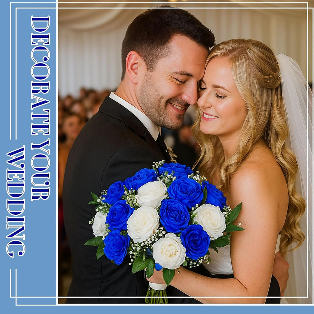 8 Bundles Artificial Peonies Flowers,Royal Blue, White