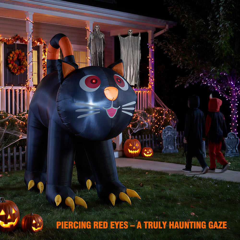 5.91 FT Halloween Inflatables Yard Decor Outdoor Black Cat with LED Lights Bu...