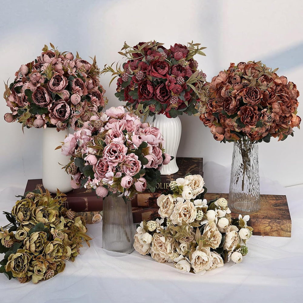 Peonies Artificial Flowers - 8 Bundles, Pink
