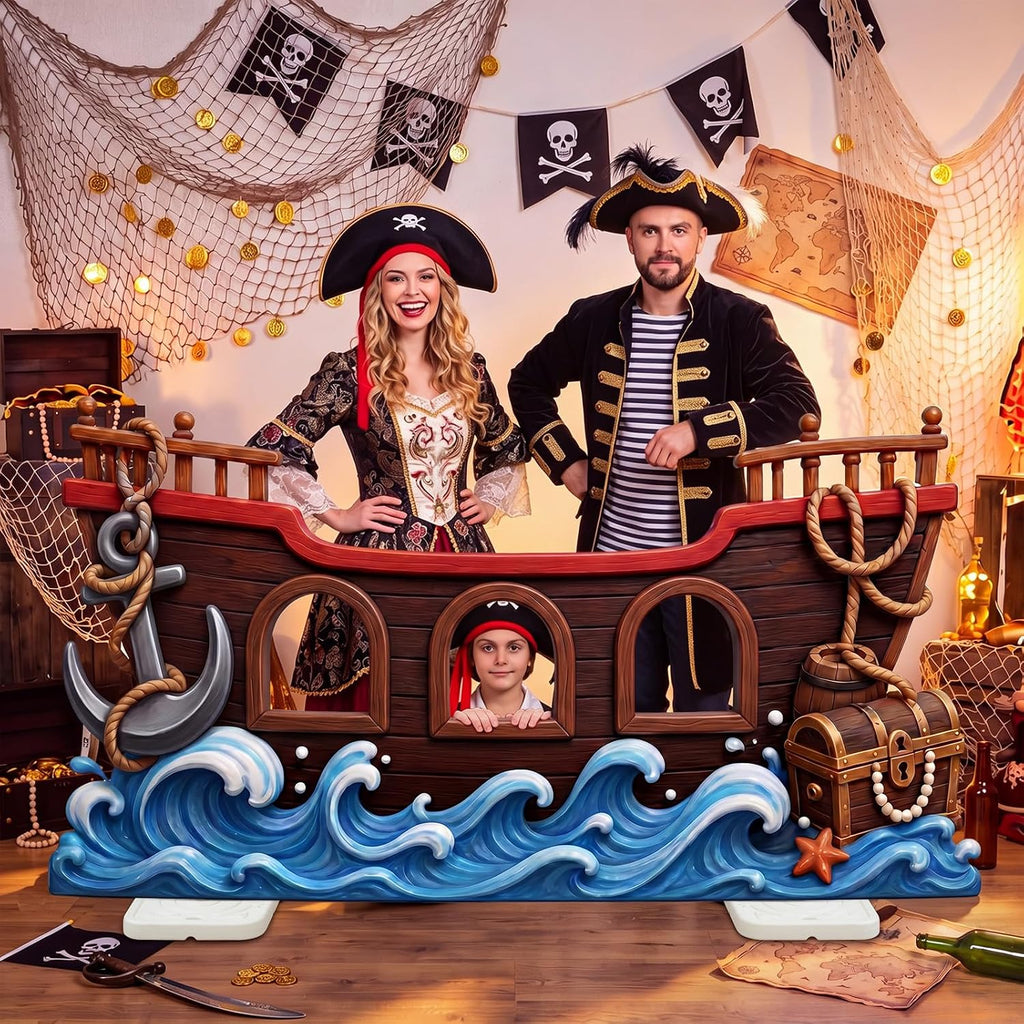 Qunclay Pirate Party Decoration Cardboard Cutout Stand Up Life Size, 4.4ft Pirate Ship Wheel Photo Backdrop Booth Prop for Nautical Birthday Party Favor Halloween Decor Supplies