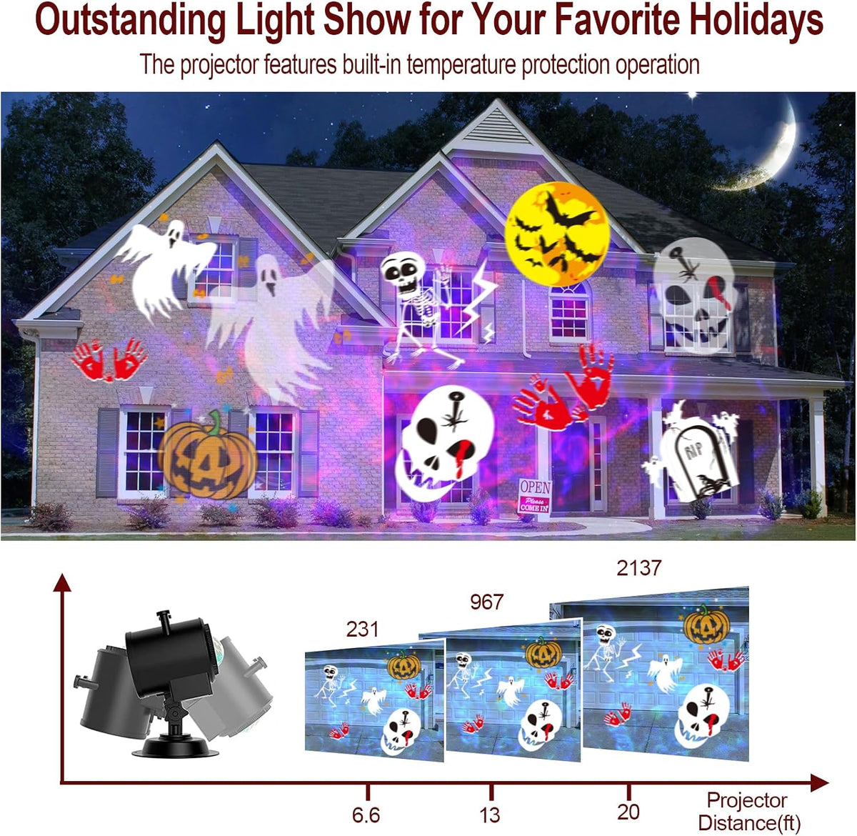 2026 brighter halloween projector lights,fliti 19hd slide (ocean showing dimensions