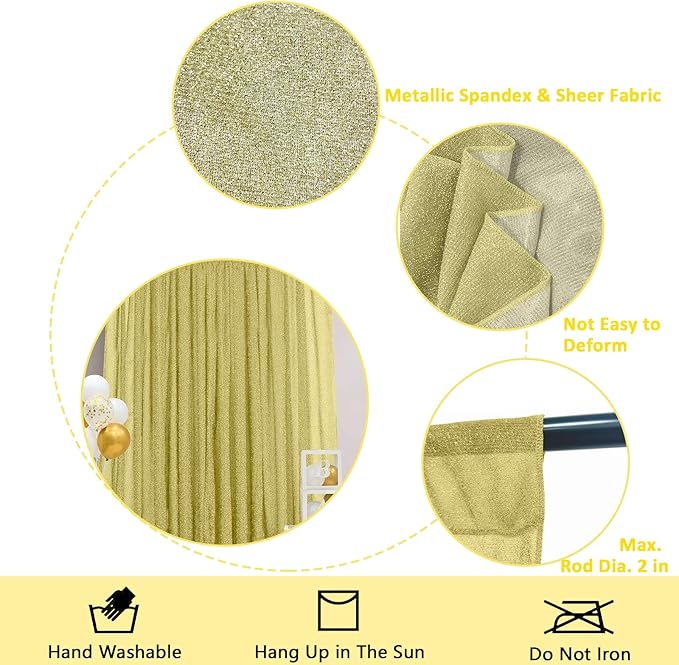 10FT x10FT Champagne Metallic Sheer Spandex Backdrop, 1 Panel Glitter Photography Background, Stretchy Spandex Fabric for Wedding, Party, Baby Shower, Photo Booth Decor