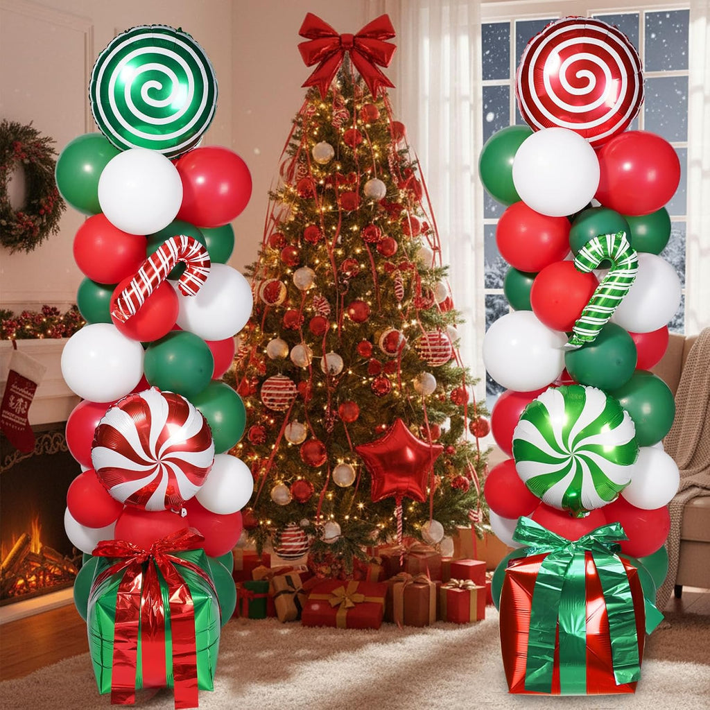 Realspring 132 Pcs Christmas Balloon Column Stand Kit Red Green White