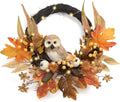 Valery Madelyn 18'' Fall Wreath for Front Door with Owl Pumpkin