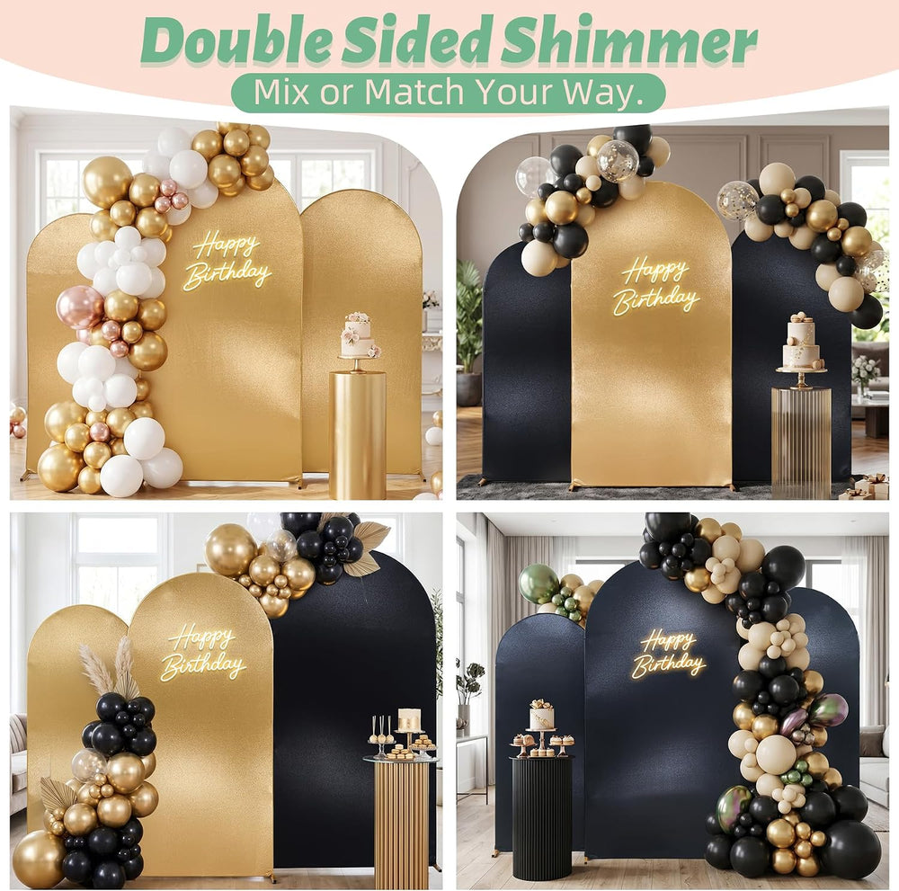 Reversible Gold Black Glitter Arch Backdrop Cover 3 Set 6/6.6/7.2FT, Double-S...