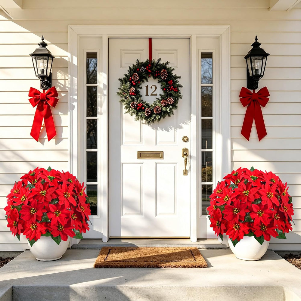 2 PCS Christmas Outdoor Artificial Poinsettia Flower Topiary Trees