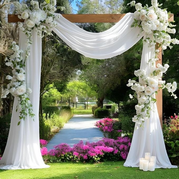 MDS Halloween Chiffon Draping Fabric - 2 Panel, 30" Wide x 30ft Long - Sheer Spooky Arbor & Canopy Drapery for Haunted House Backdrops, Party Ceilings, DIY Costumes & Themed Events - White (Pack of 2)