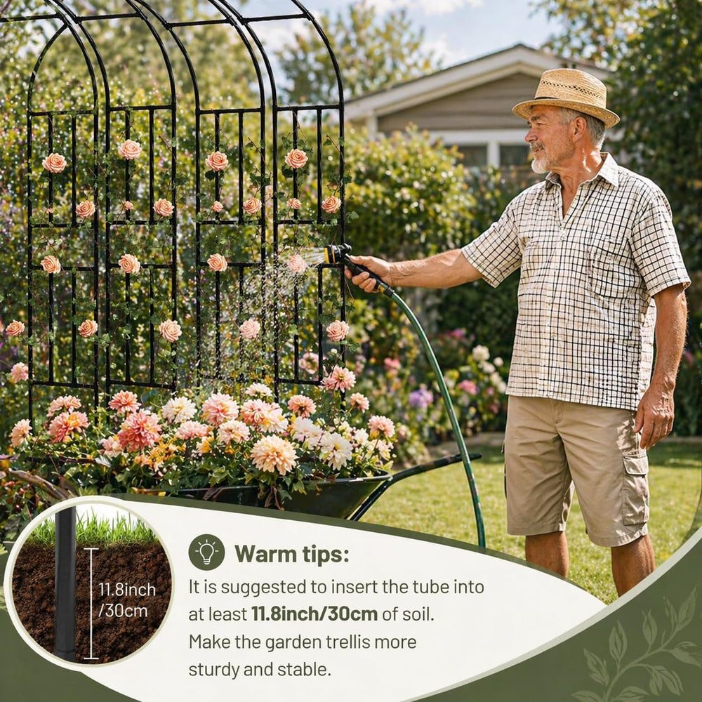 Garden Arch Trellis, 98.5"x94.5" Metal Arbor for Climbing Plants Ou...