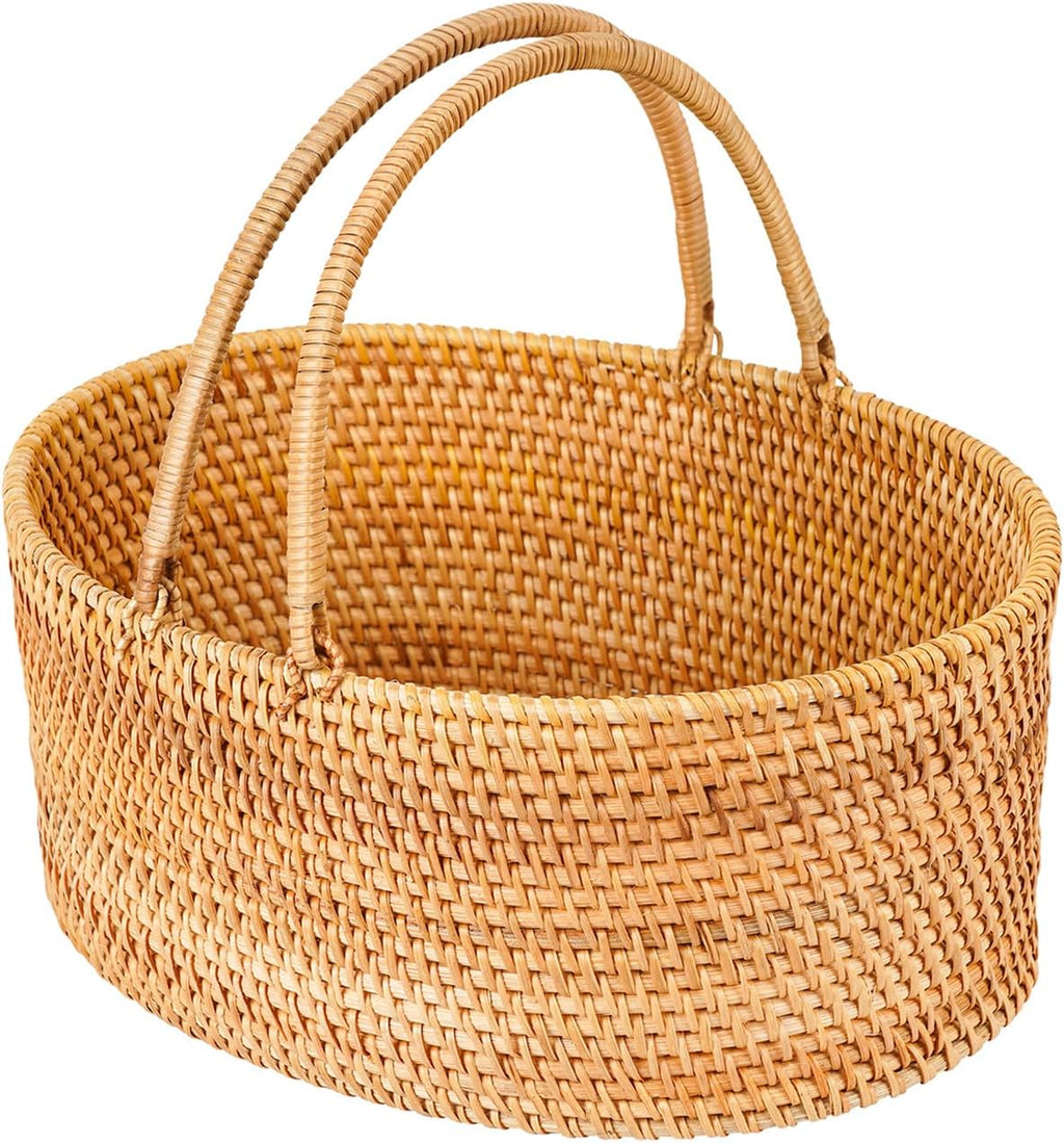 Rattan Picnic Basket with Handle, 12.6x9x5 in Handwoven Storage Decor