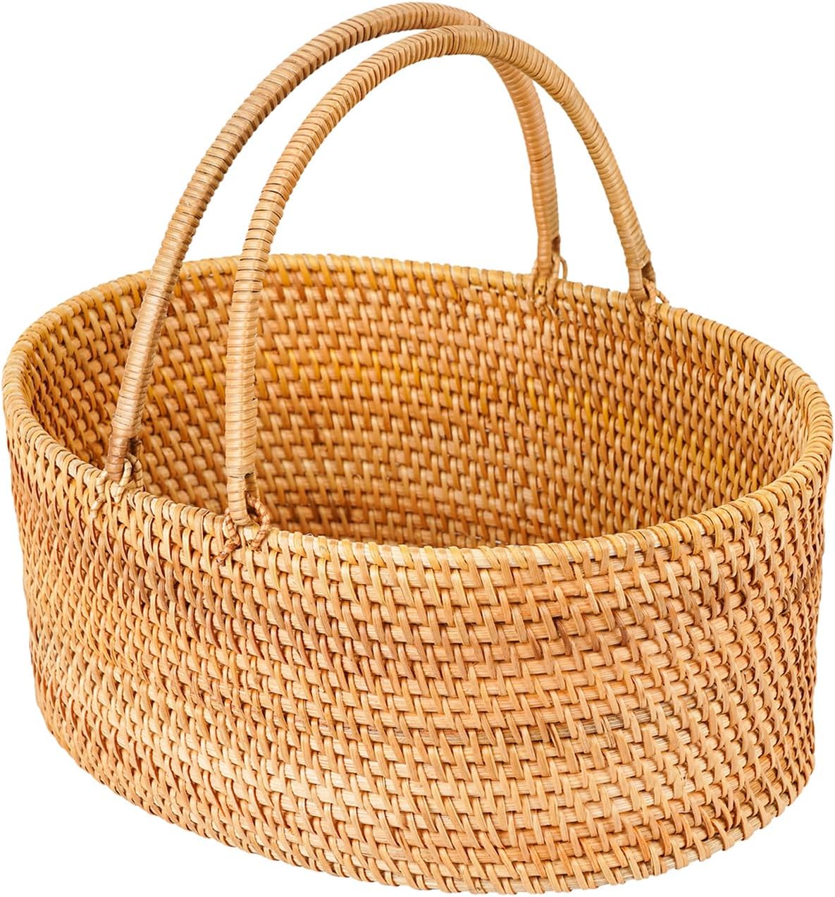 Rattan Picnic Basket with Handle, 12.6x9x5 in Handwoven Storage Decor