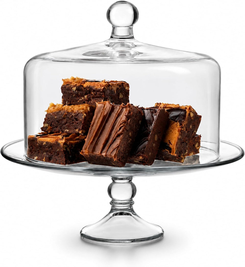 Libbey Selene Glass Cake Stand with Dome Lid, Footed Dessert Serving Dish