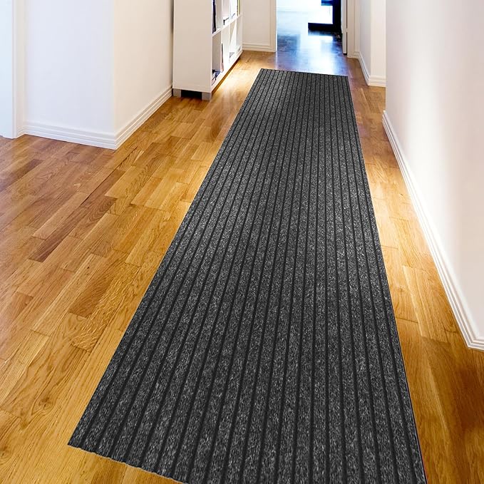 Ottomanson 2'7" x 40' Hallway Runner with Scraper Pile - Extra Durable Non-Slip Rug Mat for Indoor & Outdoor Use - Ideal for Kitchen, Entryway & Garage - High-Traffic Carpet, Black