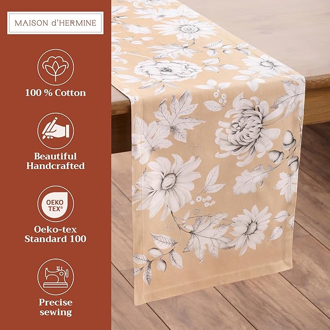 Maison d' Hermine Table Runner 100% Cotton Single Layer Table Runners 108 inches Long for Thanksgiving Christmas Decorations Home Kitchen Dining Party Wedding (Pretty Autumn, 14.5" x 108")