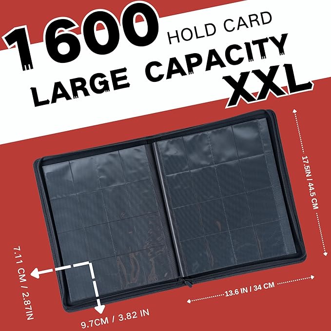 1600+ Pockets Trading Card Binder, 16-Pocket Card Ablum Compatible with MTG,Sports Cards & Other Standard Size Trading Card (RED)