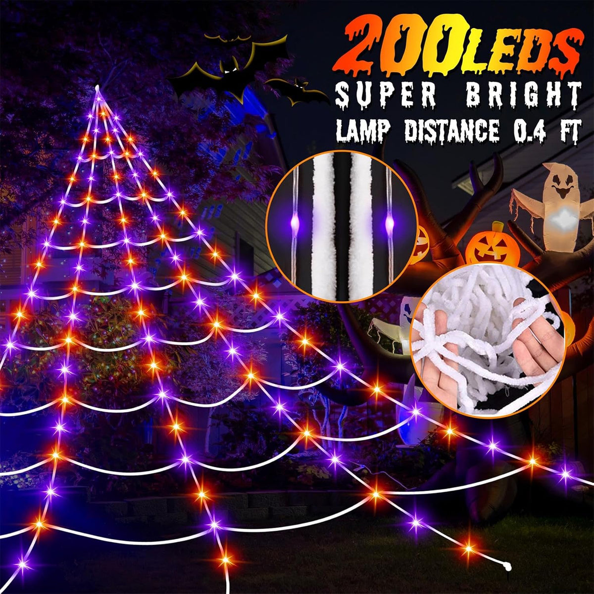 halloween decorations outdoor, 200 led halloween giant spider, close-up detail