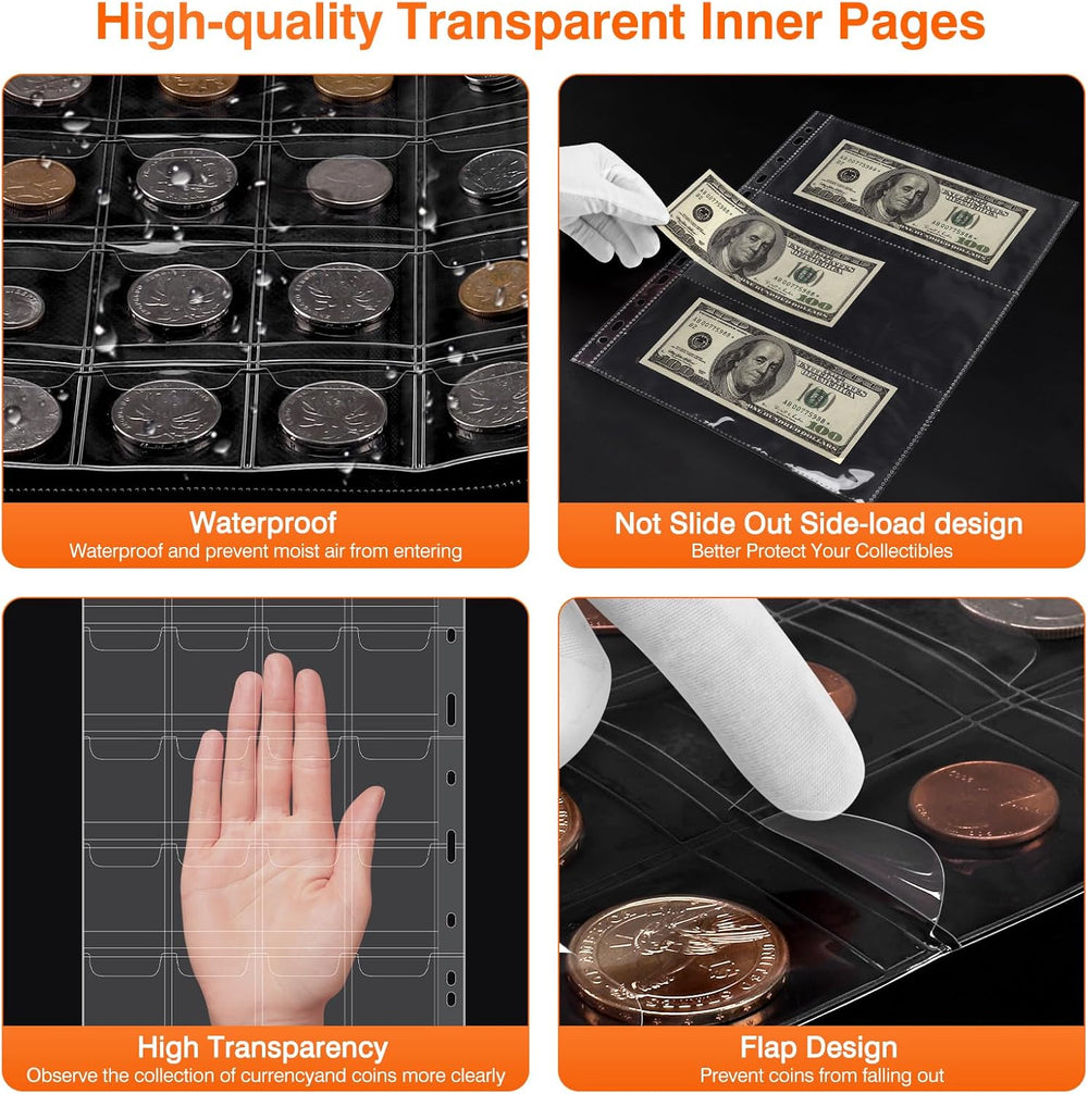 Coin Collection Book with Lock,Fireproof Holders for Collectors,300 Pockets C...