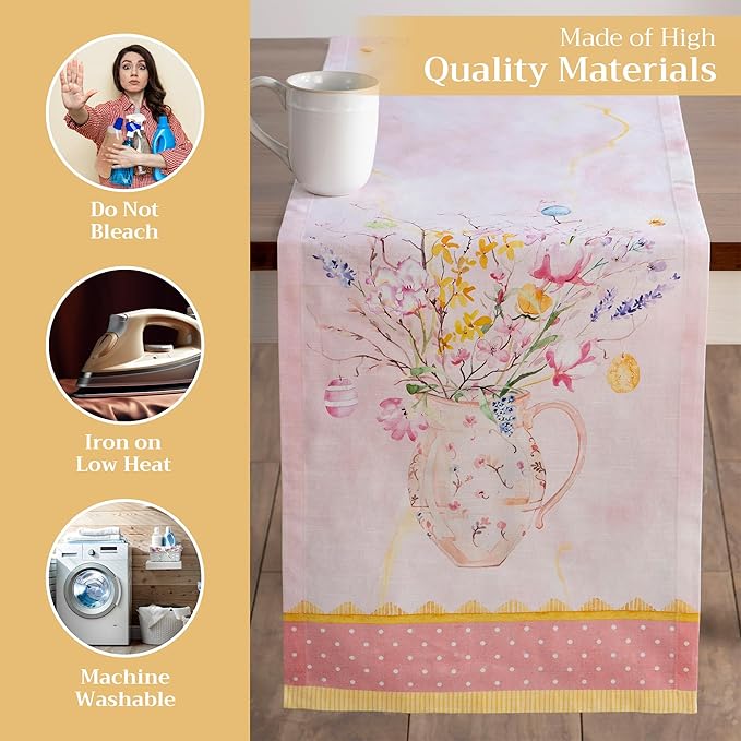 Maison d' Hermine Table Runner 100% Cotton Single Layer Table Runners 108 inches Long Decorative for Home Kitchen Dining Party Wedding Bridal Shower Spring Summer (Easter Zest, 14.50" x 108")