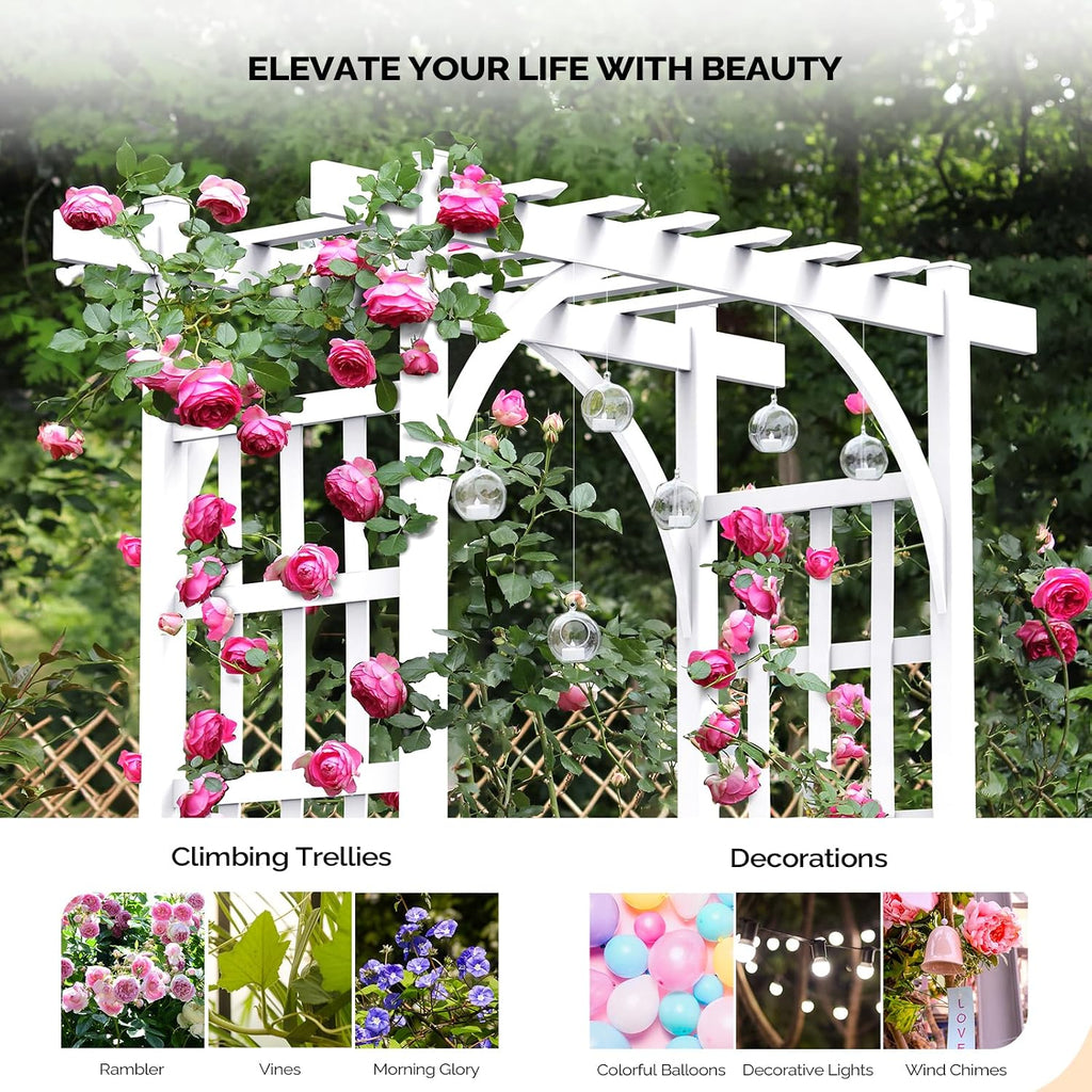 vingli garden arbor, pvc wedding arch for ceremony showing dimensions