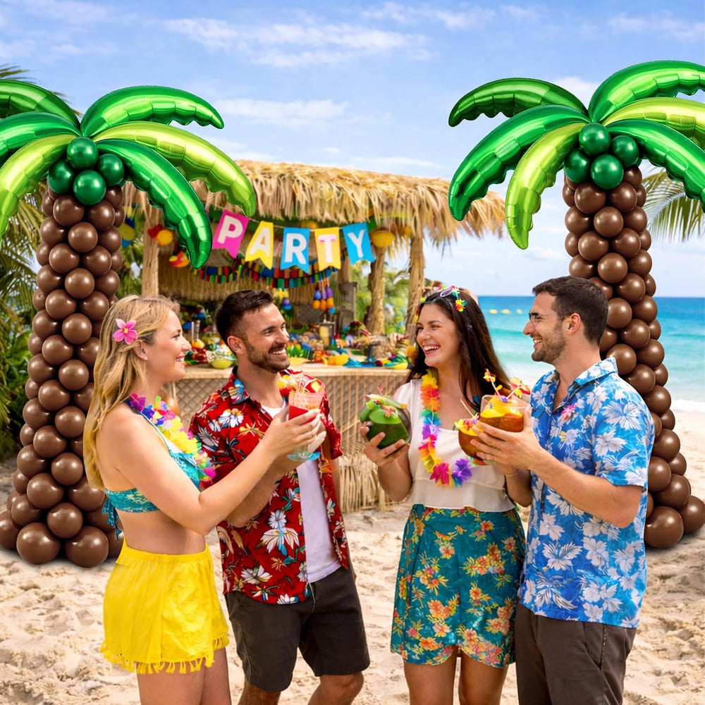 132 Pcs Palm Tree Balloon Column Stand Kit 6.5 Ft, 12 Pcs Green Palm Tree Lea...