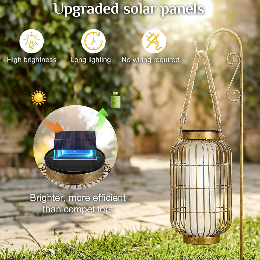 Large Solar Lanterns Outdoor Waterproof for Patio, Dual Charging USB/Solar