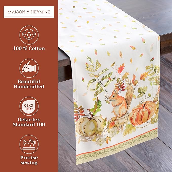 Maison d' Hermine Table Runner 100% Cotton Double Layer Table Runners 108 inches Long Decorative for Home Kitchen Dining Party Baby Shower Wedding Bridal Shower (Pumpkin Passion, 14.50" x 108")