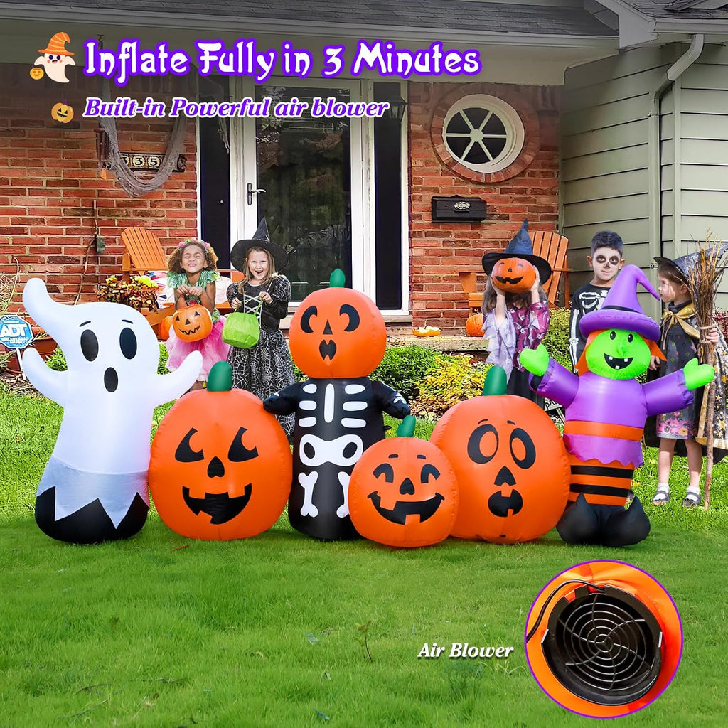 8 ft halloween inflatable pumpkin outdoor decoration, large, close-up detail