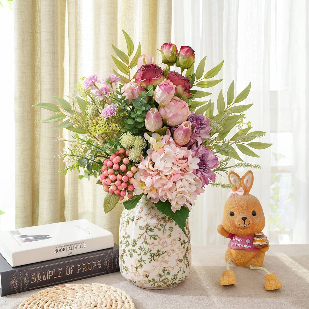18-inch Artificial Fake Flowers Silk Flower Arrangements Faux Bouquets with R...
