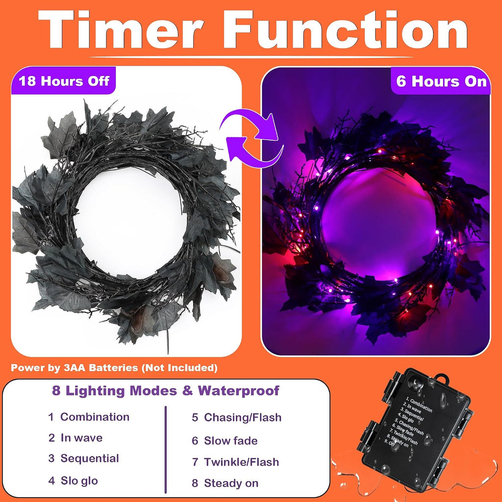 FLYSNK 9 FT 72 LED Halloween Willow Vine Twig Decorations With Orange & Purple Lights - 8 Modes & Timer - Battery Operated Garland for Indoor Mantle Fireplace Home Decor