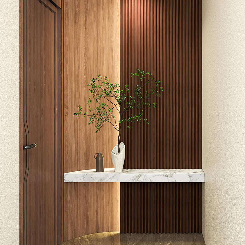 Art3d 108 x 5.7 in Fluted Wood Wall Paneling for Home Decor, Beaded Walnut