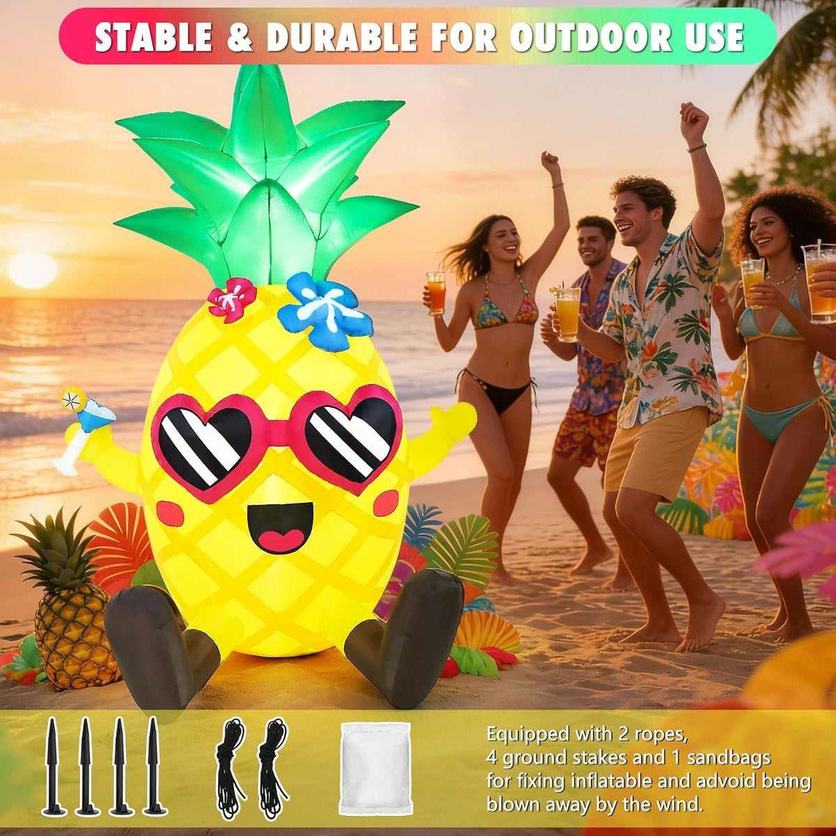 6ft summer inflatables pineapple giant tropical beach hawaiian, side view