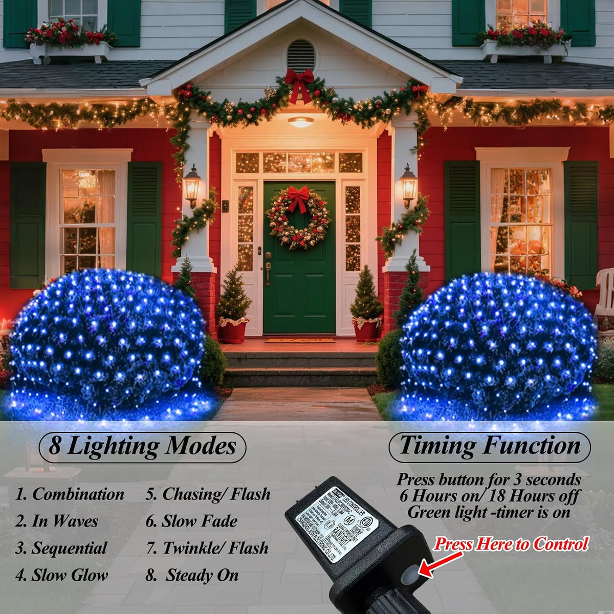 oycbuzo 300led net lights, 14.8ft x 5ft christmas shown in use