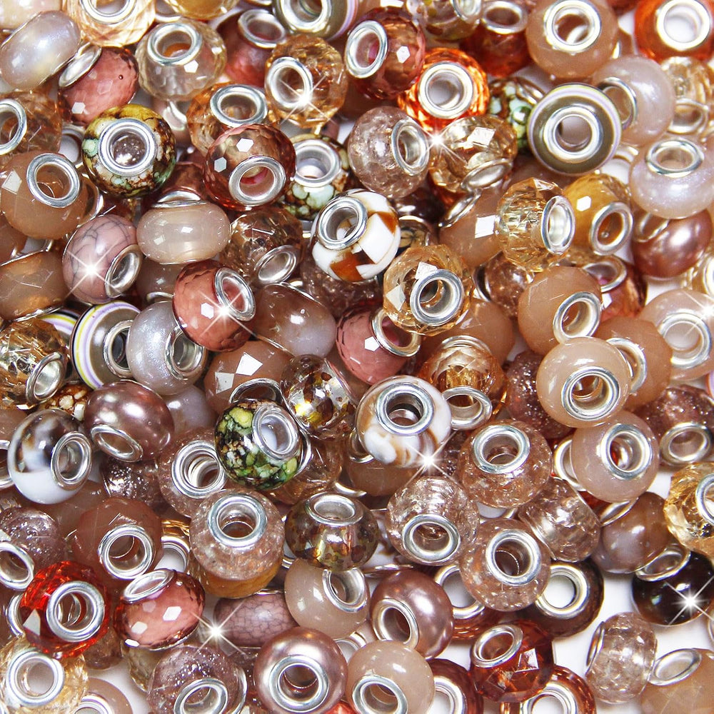 500 Pieces Large Hole Beads, Assorted European Craft Beads Brown Big Hole Fai...