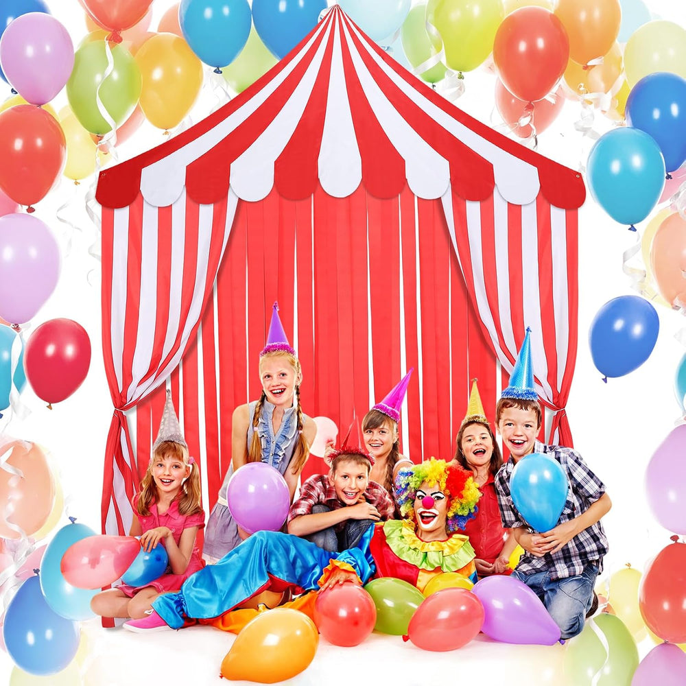 Breling 4 Pcs Carnival Circus Decor Backdrop Tent with Canopy, red White