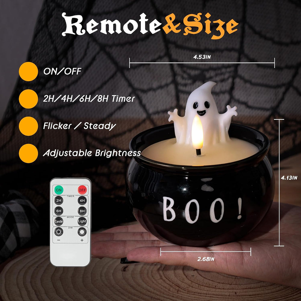 Halloween Flameless Candles 2 Pack, BOO Ghost Battery Operated LED Decor