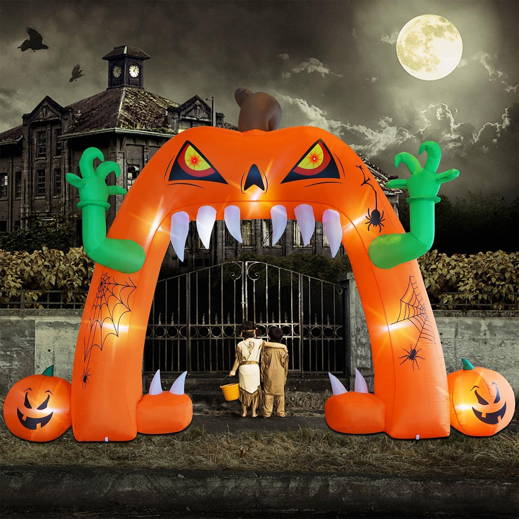 Juegoal Halloween Inflatable Lighted Pumpkin Archway 13 FT(L) x 10 FT(H), Giant Jack-O-Lantern Lawn Arch with Build-in LED, Animated Halloween Yard Prop, Outdoor Holiday Blow up Decor