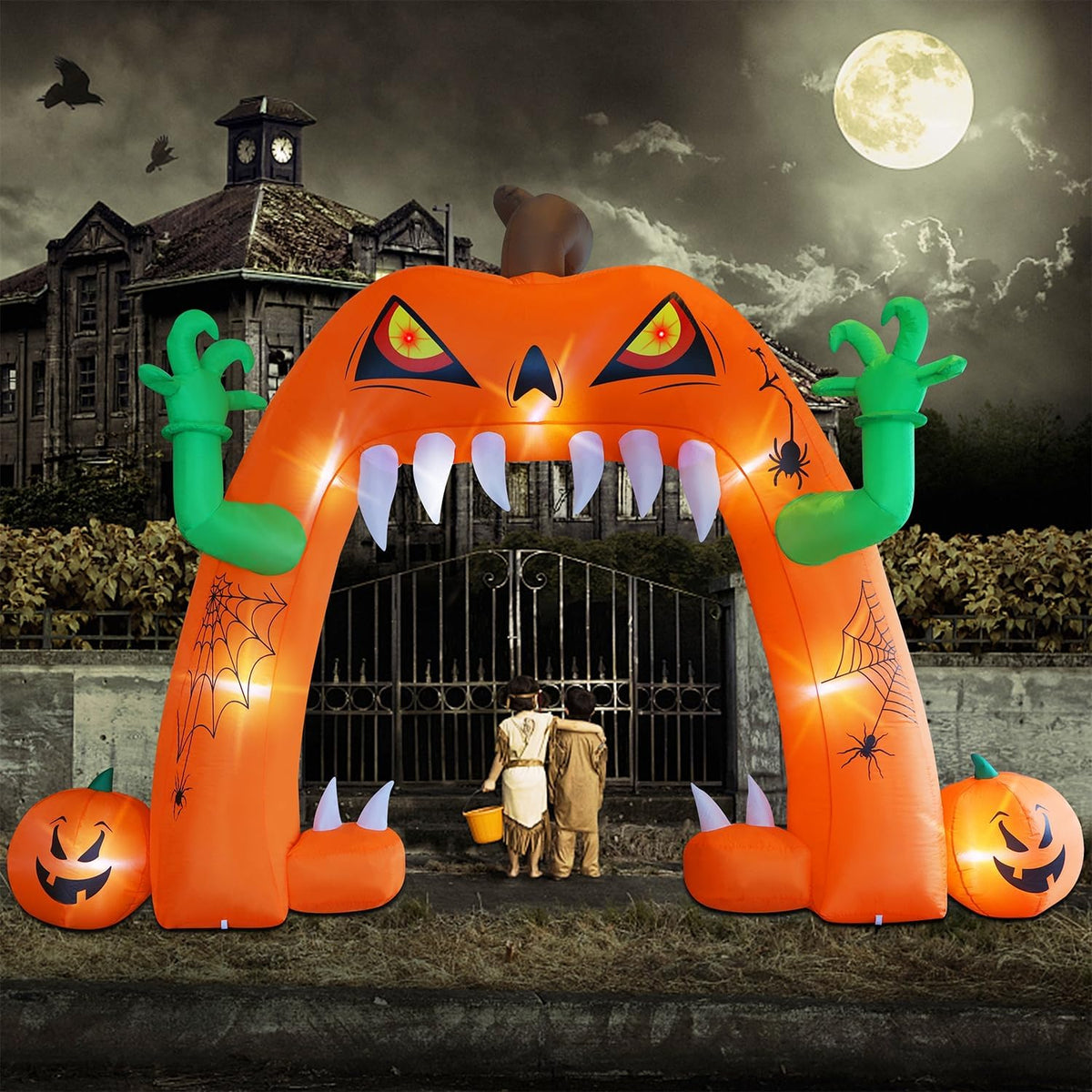Juegoal Halloween Inflatable Lighted Pumpkin Archway 13 FT(L) x 10 FT(H), Giant Jack-O-Lantern Lawn Arch with Build-in LED, Animated Halloween Yard Prop, Outdoor Holiday Blow up Decor