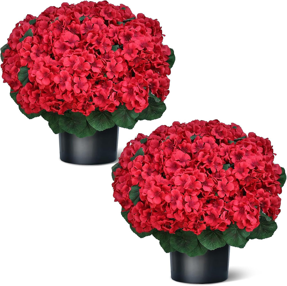 2 Sets Artificial Geraniums Topiary Ball Trees for Front Porch Decor(Red)