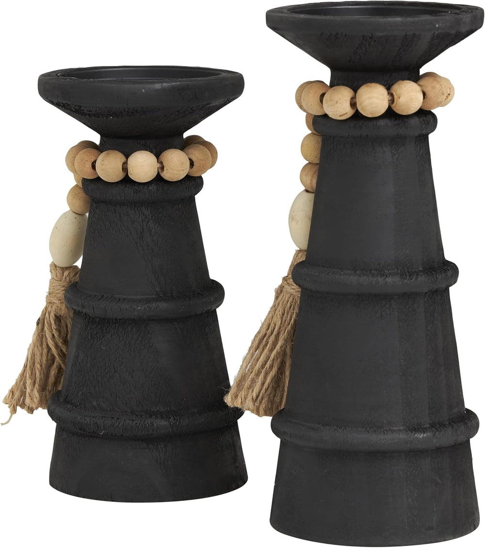 Deco 79 Wood Handmade Decorative Candle Holder Textured Matte Candle Stand wi...