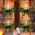 Aurelema 4 Set Christmas Wreath with LED Candles 13'', Bow, Green