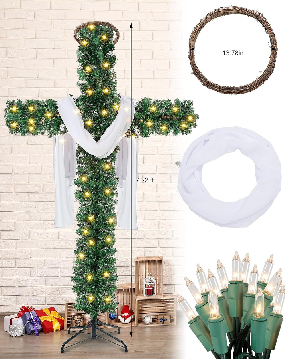 Leyndo 7.2 ft Cross Christmas Tree with Lights Prelit Artificial Xmas Tree