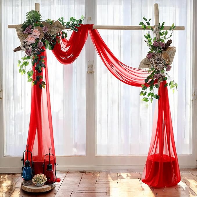 MDS Halloween Chiffon Draping Fabric - 2 Panel, 30" Wide x 100ft Long - Sheer Spooky Arbor & Canopy Drapery for Haunted House Backdrops, Party Ceilings, DIY Costumes & Themed Events - Red (Pack of 2)