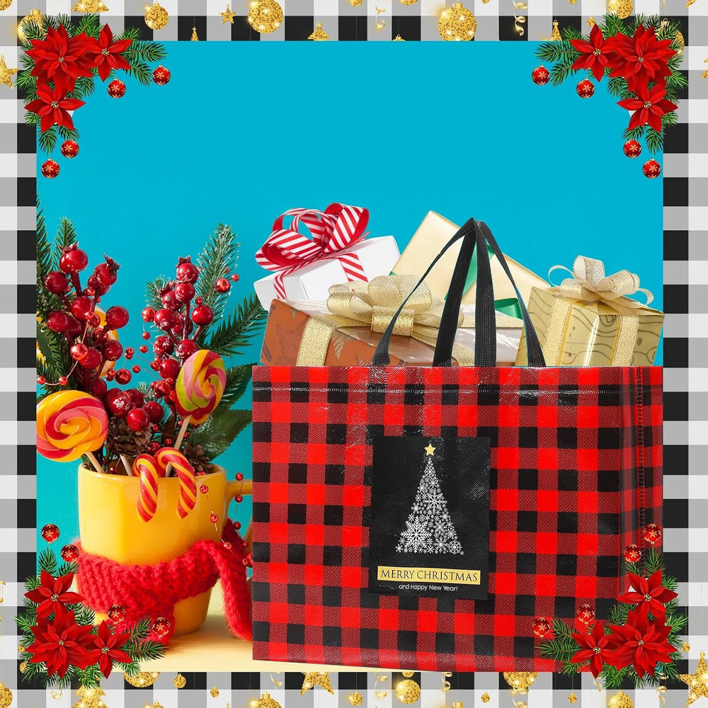 36 Pcs Christmas Gift Bags with Handles, Extra Large Buffalo Plaid, Classic