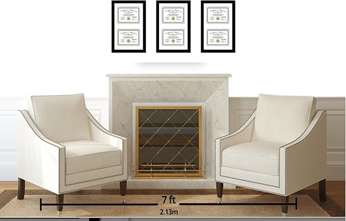 Creative Picture Frames 10X16Bk-W Black Vertical Double Diploma Frame With 2 Opening White Matting | Holds 2-6X8-Inch Documents With Installed Wall Hanger
