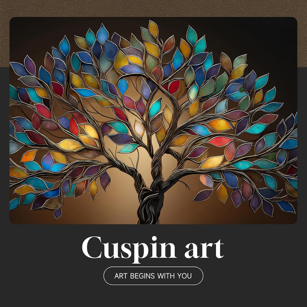 Large Framed Modern Tree of Life Wall Art for Living Room, 30x60 In