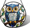 Stained Glass Window Hanging, Owl Gifts for Women Sun Catchers Diamond Glass Panel Hangings Birds Suncatcher Decor for Birthday for Women, Men, Wife, Aunt, and Mom 11.8x11.8 in