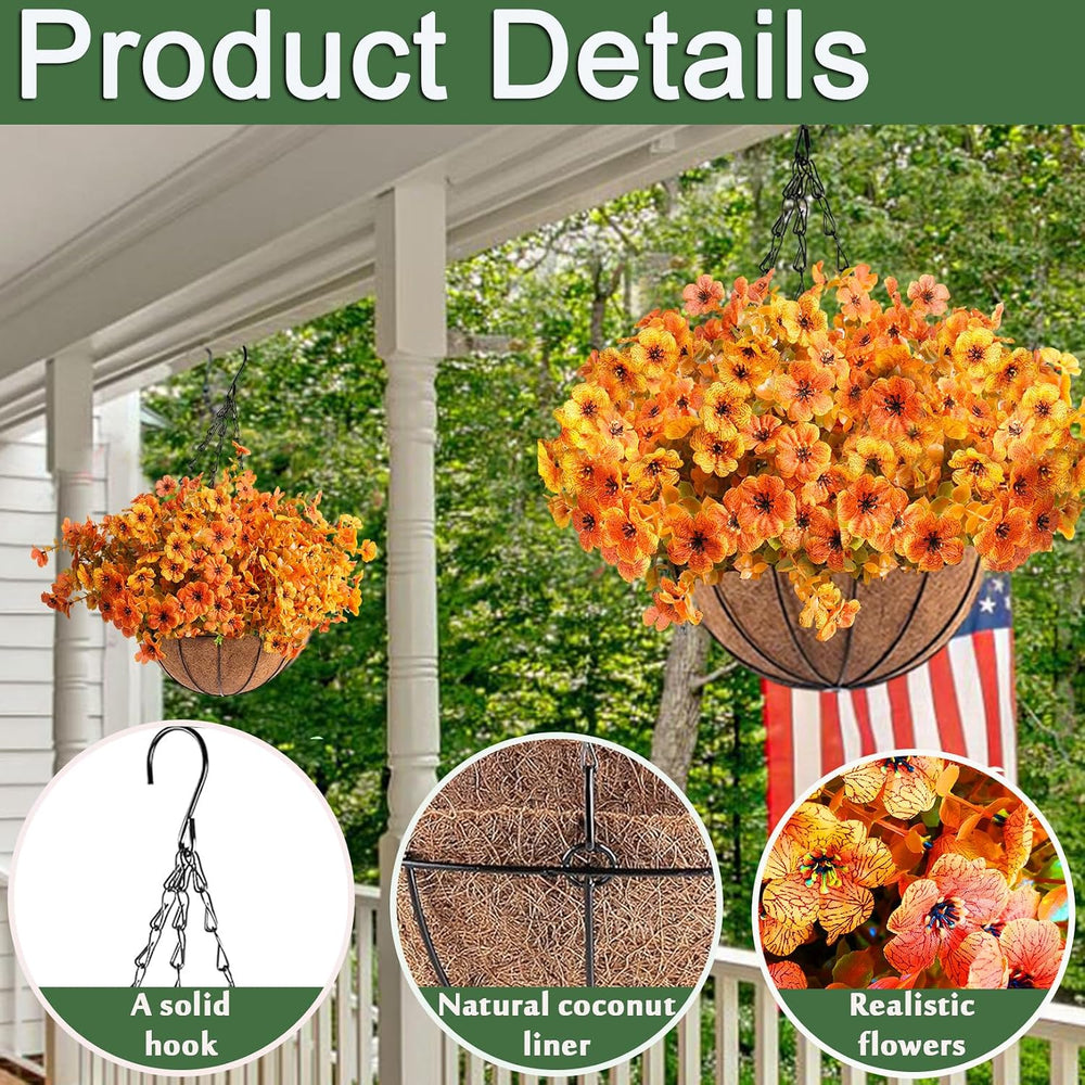 Orgrimmar 2pcs Artificial Fall Mums Hanging Basket Fake Flower Plant Orange