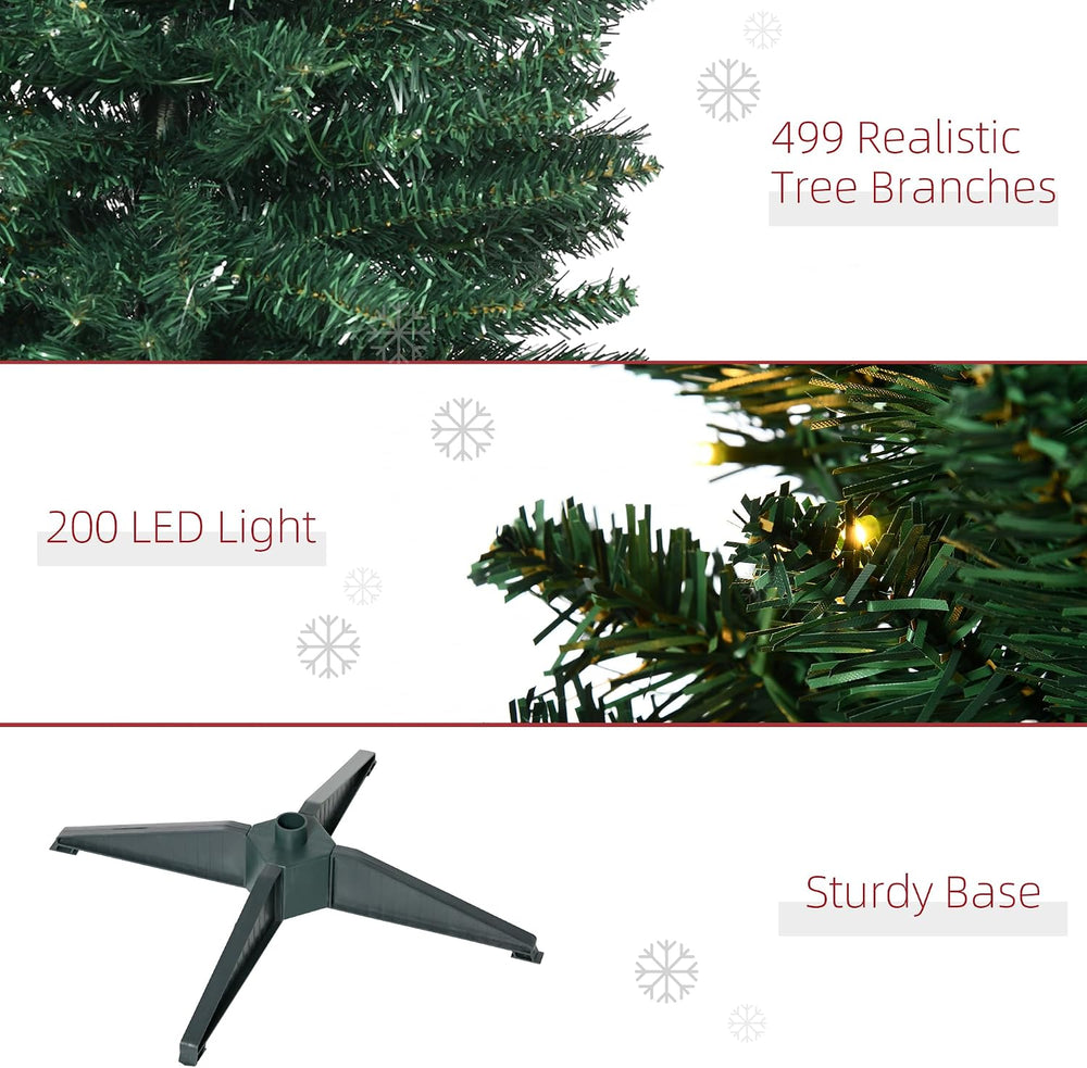 HOMCOM 7' Tall Pre-Lit Noble Fir Artificial Pencil Christmas Tree Green