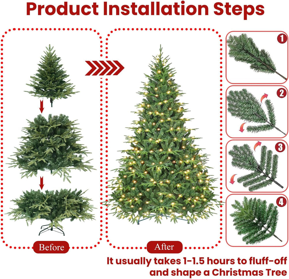 7.5ft Prelit Artificial Christmas Tree with 3348 PE PVC Tips, Premium Pre-Lit...